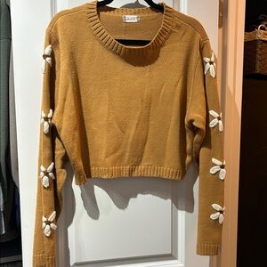 Altar'd State Mustard Sweater with Cream Floral Accents